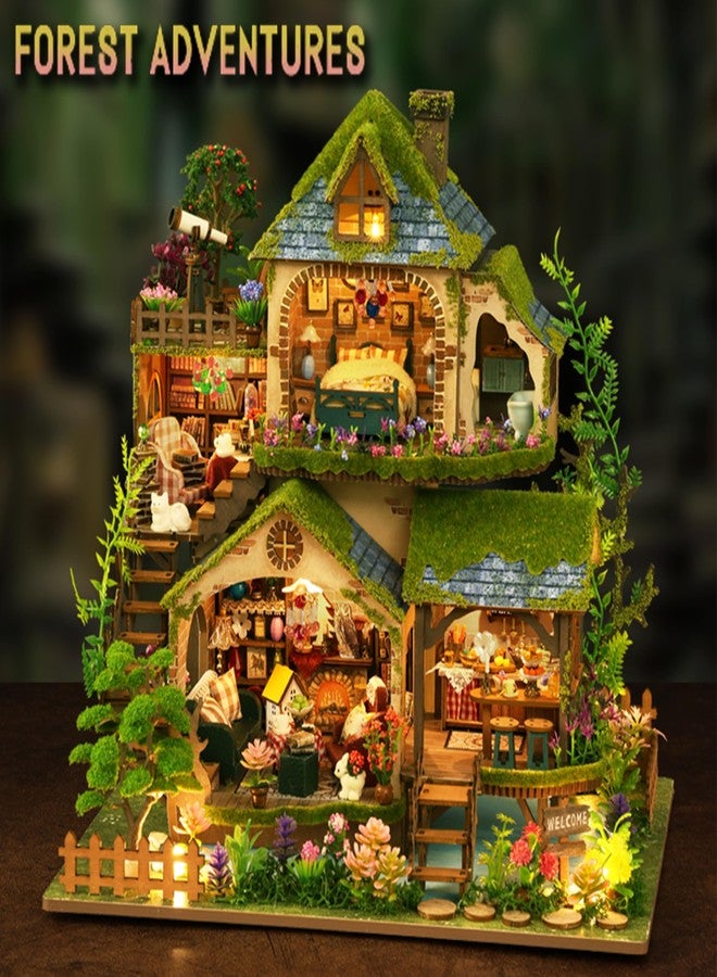 ISSEVE DIY Miniature House Kit, Tiny House Dollhouse Kit for Adults, Mini House Building Kits, Halloween Christmas Home Bookshelf Decoration, Gifts for Family and Friends (Forest Adventure) - Image 5